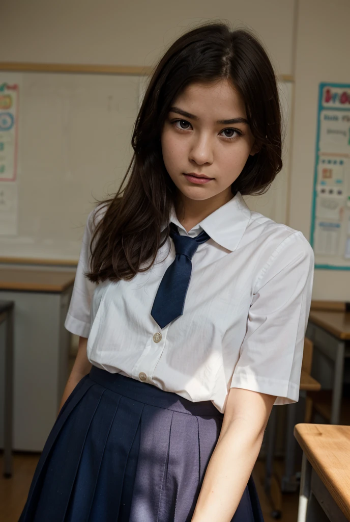 RAW, Best quality, high resolution, masterpiece: 1.3), Beautiful young indonesian girl, seductive pose, showing breast, open legs showing vagina, sensual body, on a top of table of class room,  ((senior high school clothes)), orgasm, highres, 4k, HDR, 1girl, photorealistic, realistic, big breasts, ((whole body)) turning away facial at viewer, closeup, class-room, misty,