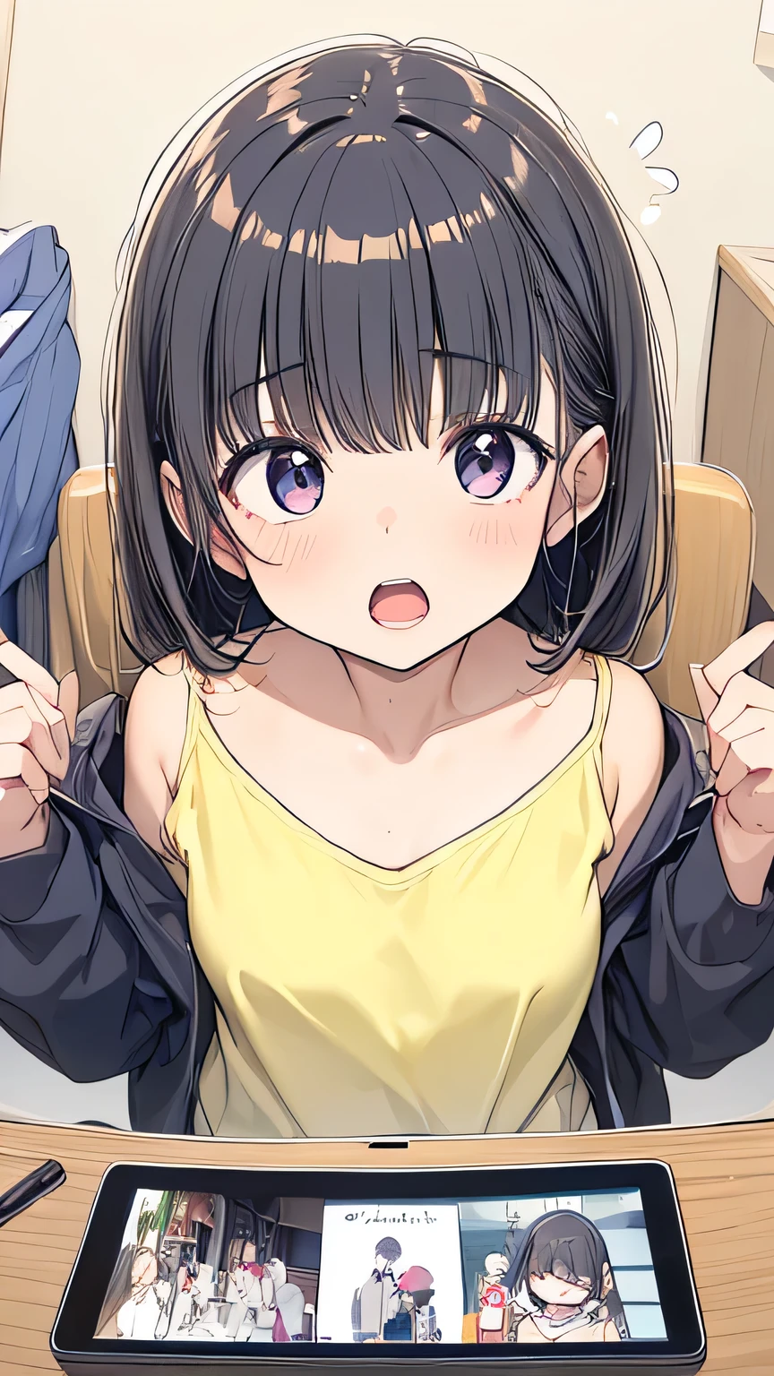 One big girl fisheye lens middle-aged man hits a girl's face obscene sound effect speech bubble motion line floating on impact and is wearing clothes