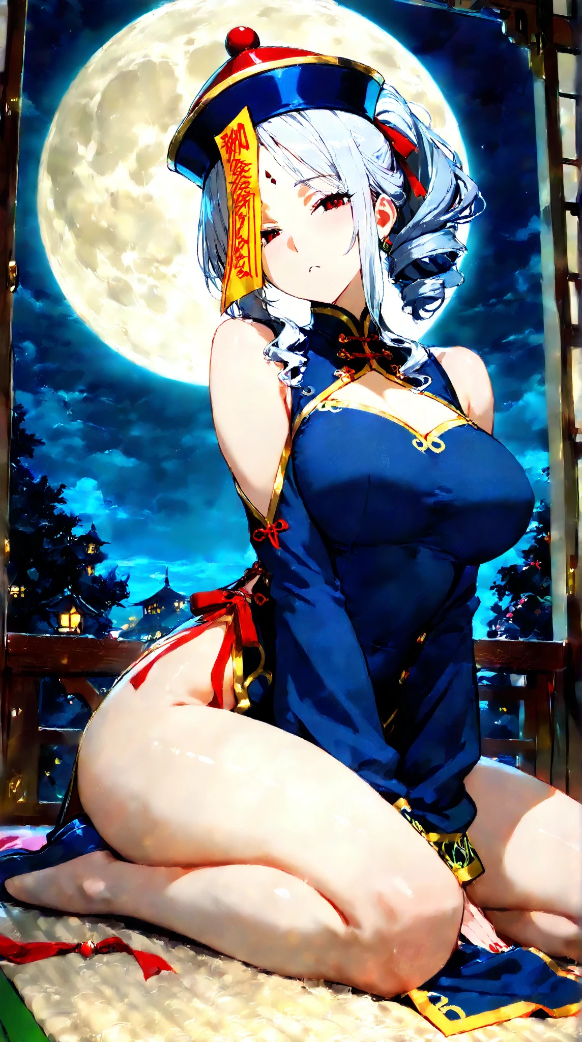 Create the full-body image of the Sakura street fighters game, your features exuding a sense of ethereal beauty. Her big blue eyes, full . Seductive expression, reflecting the light of the full moon. Her flawless porcelain skin is adorned with a single dazzling and sensual crystal, adding a touch of mystery to her delicate appearance. The image, a digital painting, captures her unique and captivating essence, in black high heels.