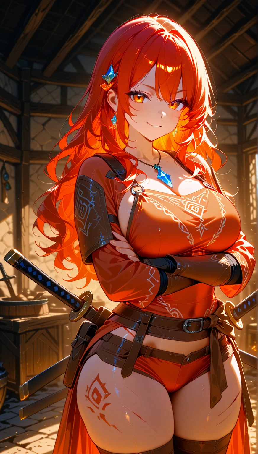 (Masterpiece. The best quality. 8K. Sharp focus. Depth of field, The best shadows. Perfect lighting. HDR. Realistic skin texture. Ultra-detailed background. Detailing, white wallpaper, pgn format). Anime style. Honkai: Star Rail. March 7. 1 girl. Fiery red hair, short hair. Azure blue eyes, beautiful eyes, beautiful eyes, expressive eyes. Beautiful nose, perfect facial features. Perfect anatomical body, slender figure, second size breasts, beautiful breasts, thin waist, rounded hips, beautiful long legs. Pirate hat, white blouse, pirate pants, Uniform cloak, shoulder straps with the Jolly Roger, knee-high boots, wide belt at the waist. Saber in the right hand. Musket in the left hand. Feet shoulder-width apart. Standing at full height. Concept art. Looking at the viewer. Full height. Full body.
