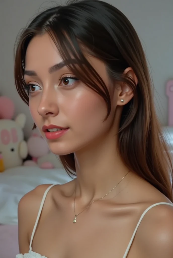 (pretty girl wearing a gray dress), (Long white hair),(brown-brown eyes), Hyper-resolution, accuracy, Detailed representation, (Subtle facial image, (Thin hair image), (Superior quality), (Masterpieces of masters), (a sense of atmosphere), tmasterpiece,Super detailed, (Half-length portrait)
