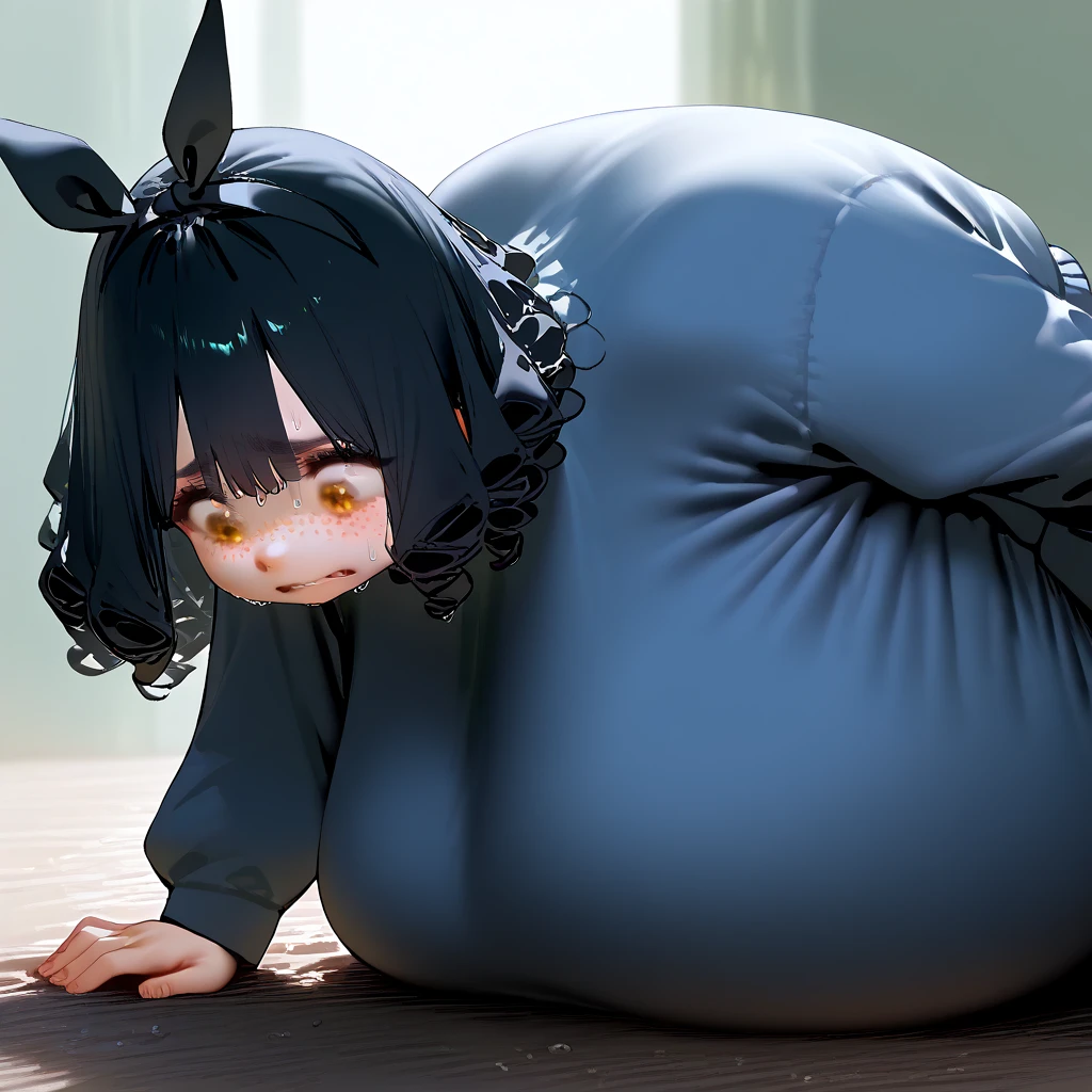 Chubby girl with sampoo in face