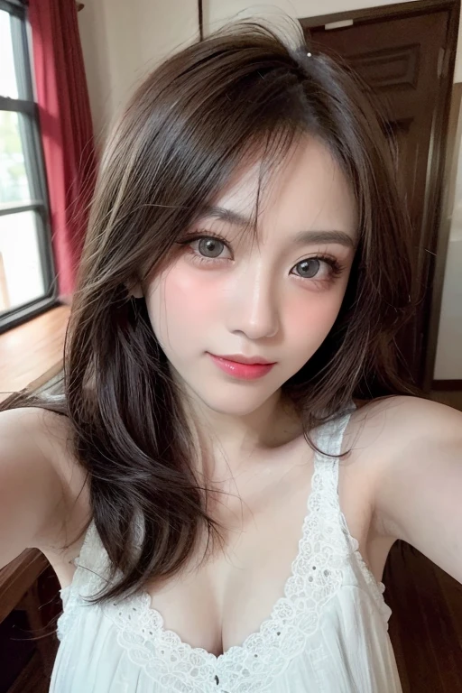 Body portrait, 8K, thin and beautiful eyes, Dindal effect, masterpiece, top quality, high quality, high resolution, very detailed photo, (natural skin texture, fine skin, hyper realism, super sharpness), high detail skin, (very fine, fine skin texture, intricate details, beautiful face, (realistic face), realistic eyes, beautifully detailed eyes, realistic skin, beautiful skin, surreal, very detailed Golden ratio, smiling eyes, ((night moonlight background) )), body portrait, G cup, big breasts, huge breasts, big breasts, glamorous, sexy knit dress,