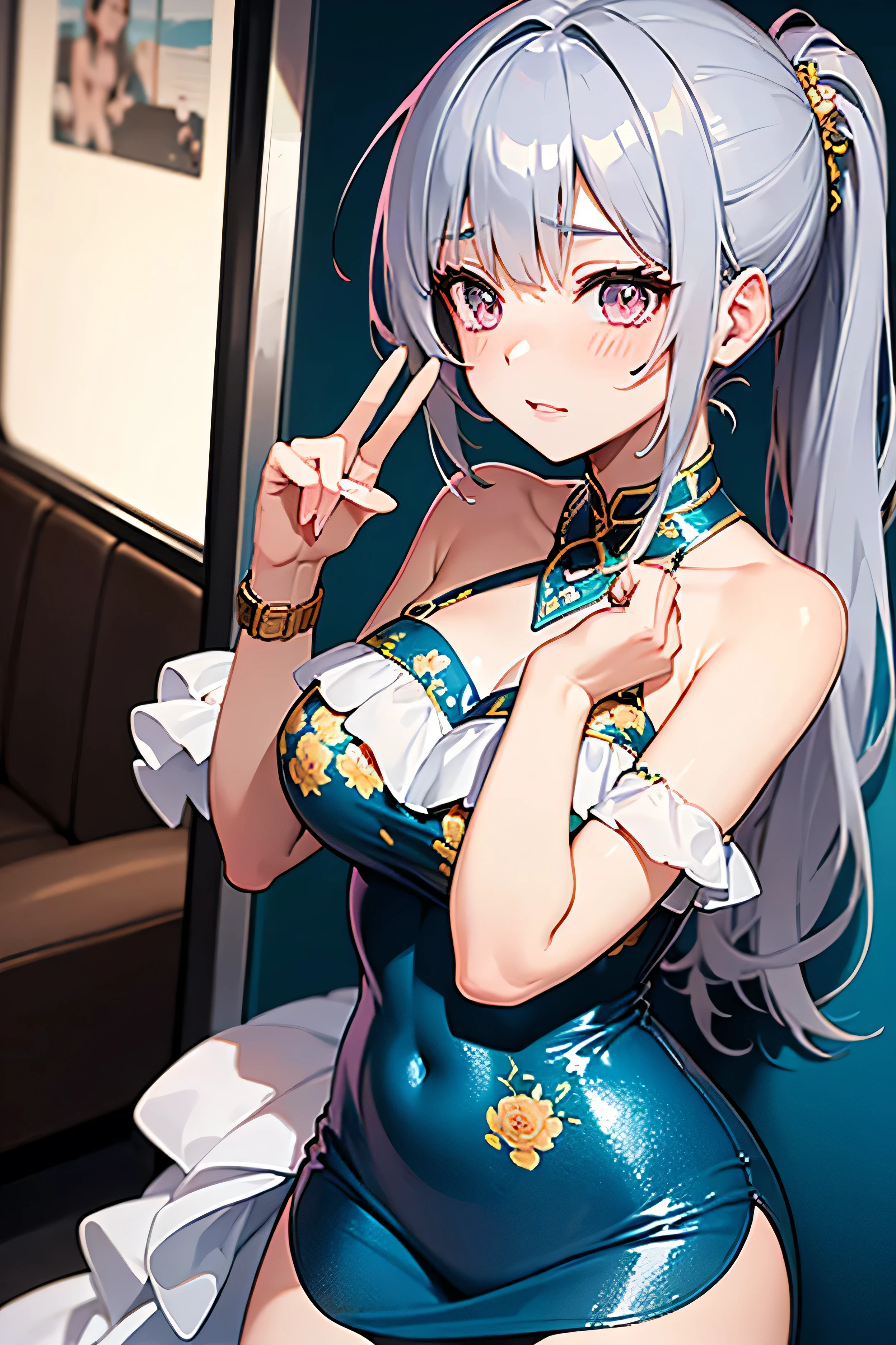 （tmasterpiece，top Quority，best qualtiy，offcial art，Beauty and aesthetics：1.2），（1girll），High-forked cheongsam，extremedetailed，rich colourful，highest details，offcial art，Unity 8k壁纸，ultra - detailed，Beauty and aesthetics，big breasts beautiful，tmasterpiece，best qualtiy，（Zen entanglement，datura，Tangles，tangled），holy rays，gold foil，Gold leaf art，Flash drawings，PerfectNwsjMajic