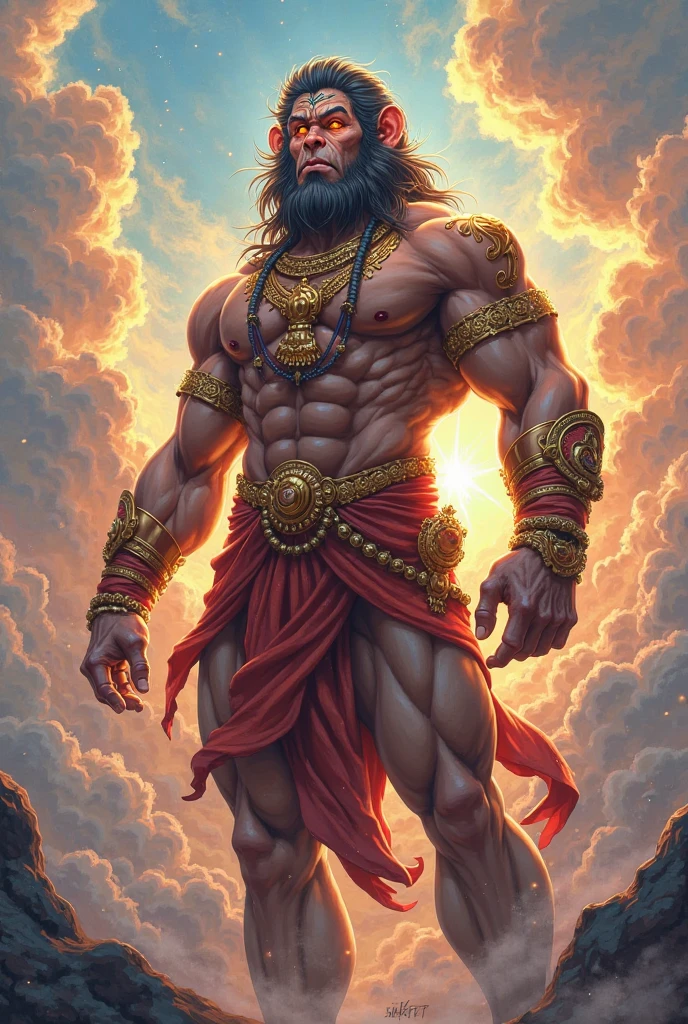 Hanuman ji male body man, world powerful hanuman, with monkey face look
With hanuman ji गदा
Sweet smiley look
Hanuman ji with ram ji