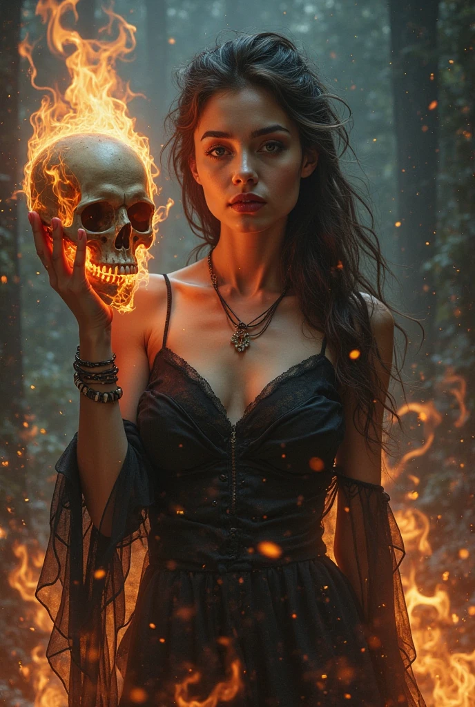 imagine Hamilet with a skull in her hands on fire