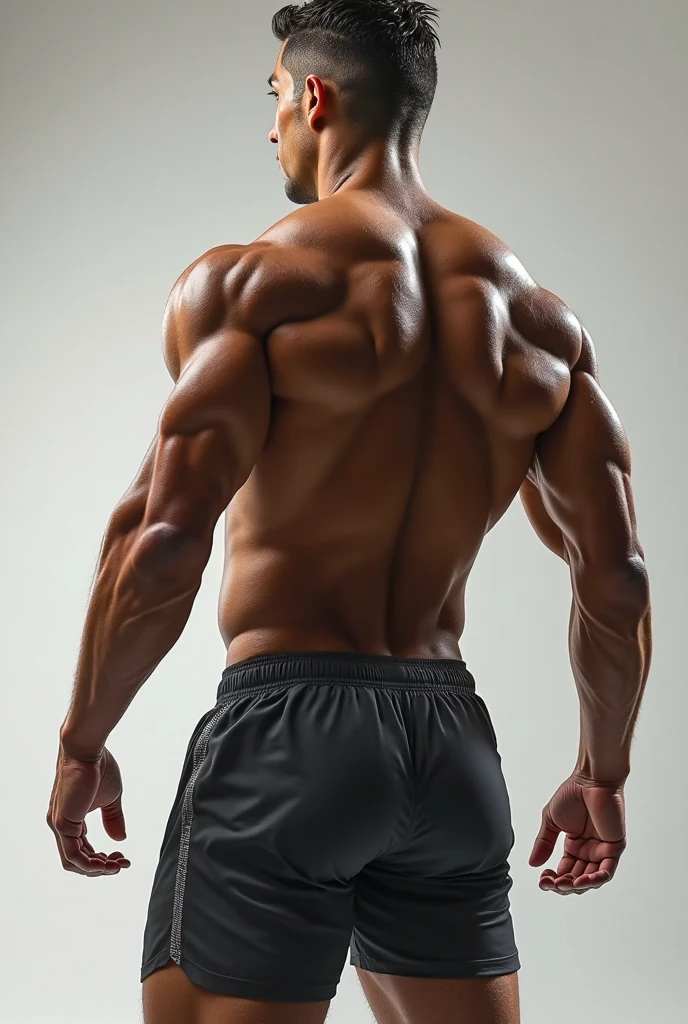  Very handsome black man , (((alan ritchson))), muscular full body, veins, face detailed, bodybuilder, beard, shirtless, high definition, highly detailed. Gray jeans, (((backside))) (((Big butt)))