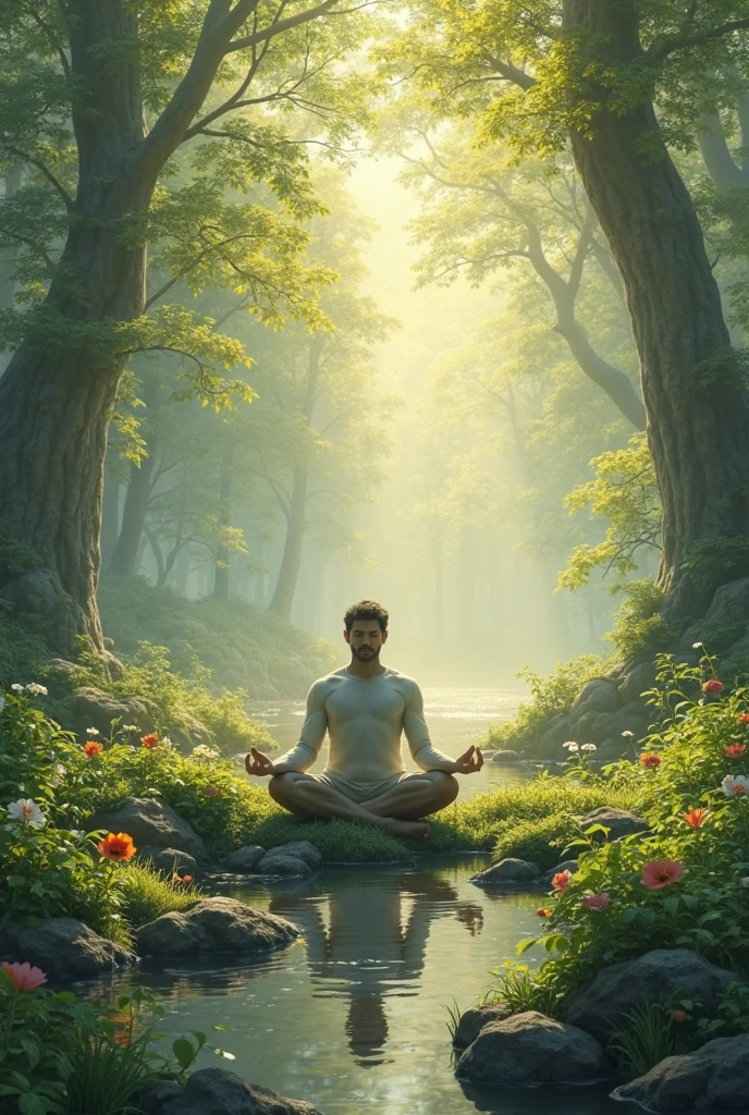 A man with the color of beige, sitting in the woods with his legs crossed, WITH WHITE GLASSES, with little white shorts