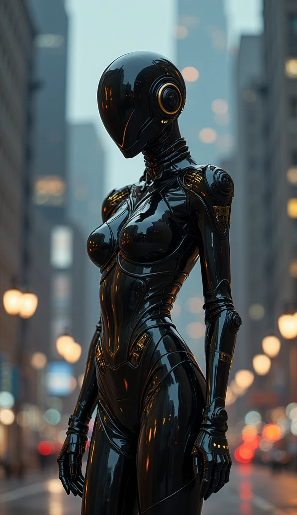 Woman's cyborg walking down the street in a crowd of people in the big city, defile show, high quality, best quality, absurdres, masterpiece, beautiful, intricate details, 1/2 body crop, slim body, beautiful figure, magnificent anatomy, (intricate details:1.12), HDR, (intricate details, hyper-detailing:1.15), (natural skin textures, hyper realisitc, soft light, Sharp:1.2)