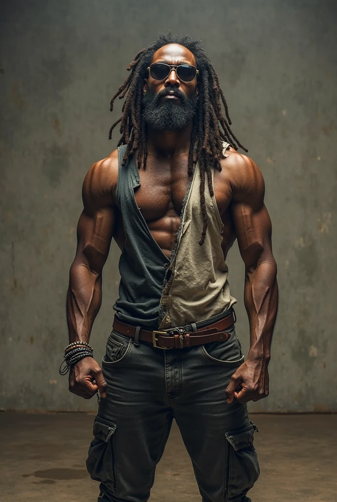 A handsome body fit angry black man always fights with his family  with a long mad hair and chains on his neck who enrolled in the army