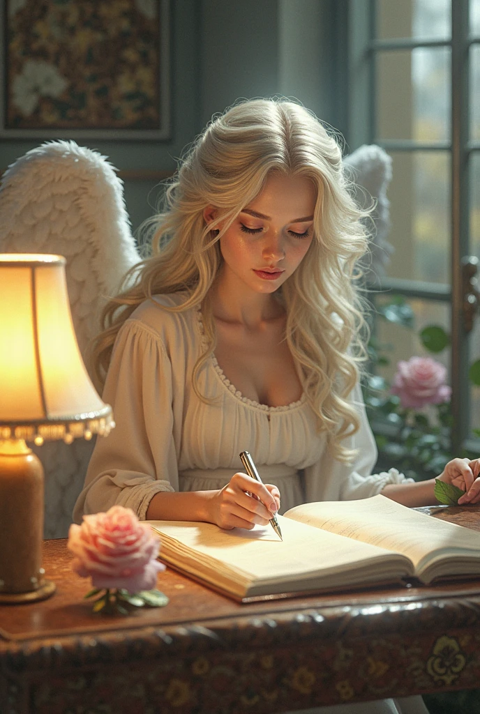 impactful paint of a blonde woman reading a book <lora:Ethereal_Grace:0.8>, highly detailed, 8k, sharp, professional, clear, high contrast, high saturated, , vivid deep blacks, crystal clear