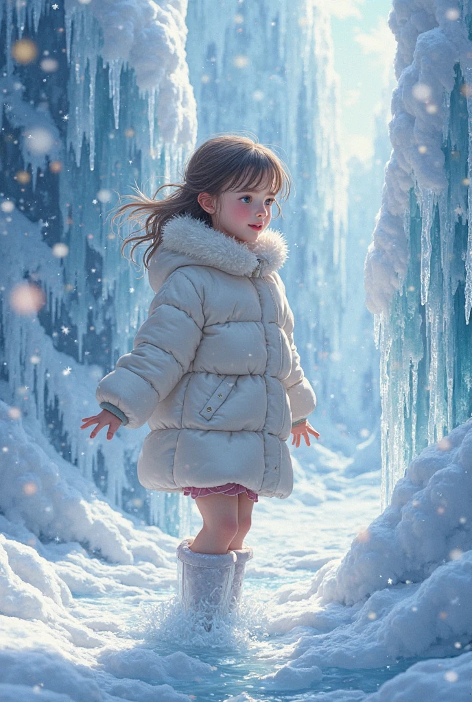 Melhor qualidade, obra-antes, ultra alto nada, fotorrealista, foto crua, GIRL KIDS , russa loiro cabelo liso longo, com roupa de jaqueta de couro vermelha, Estilo retrato,ice, gelo, frost, ice.