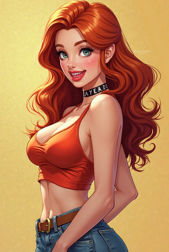 jessie, Red hair, peace sign, ahegao, tilt your head, ((Red bra)), cowboy shot, coxas nuas, ((short jeans curto)), 1 girl, alone, salient smile, gazing at viewer, whole body, poses photos, best qualityer, no flaws