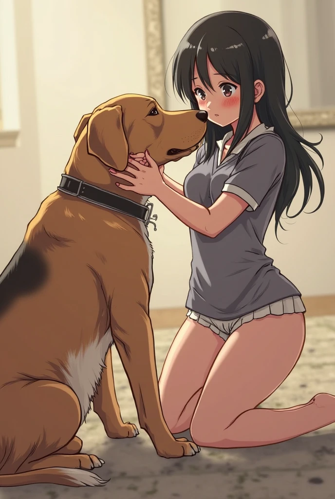 score_9, score_8_up, source_anime, 1girl, huge breasts, young, ikuchan, black hair, black hair, cheap hotel room, nude, indoors, sex, wide hips, pussy, (detailed and thick pubic hair), very long hair, ponytail, disheveled, (sweating), sweat, slender waist, wide hips, big ass, tears, dark room, on all fours, doggystyle, duo, sex, thrusting, motion lines, view from side, swaying breasts, pussy juice, blush, tall girl, dog, canine penis, bestiality, zoophilia, rough sex, full body shot, hot breath, moaning, cut in of a canine penis thrusting in a pussy,