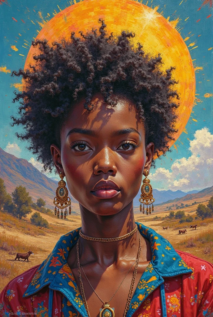 art of african art poster, in the style of alejandro burdisio, hyper-realistic pop, emilia wilk, uhd image, pictorial harmony, colorful, eye-catching compositions, black paintings