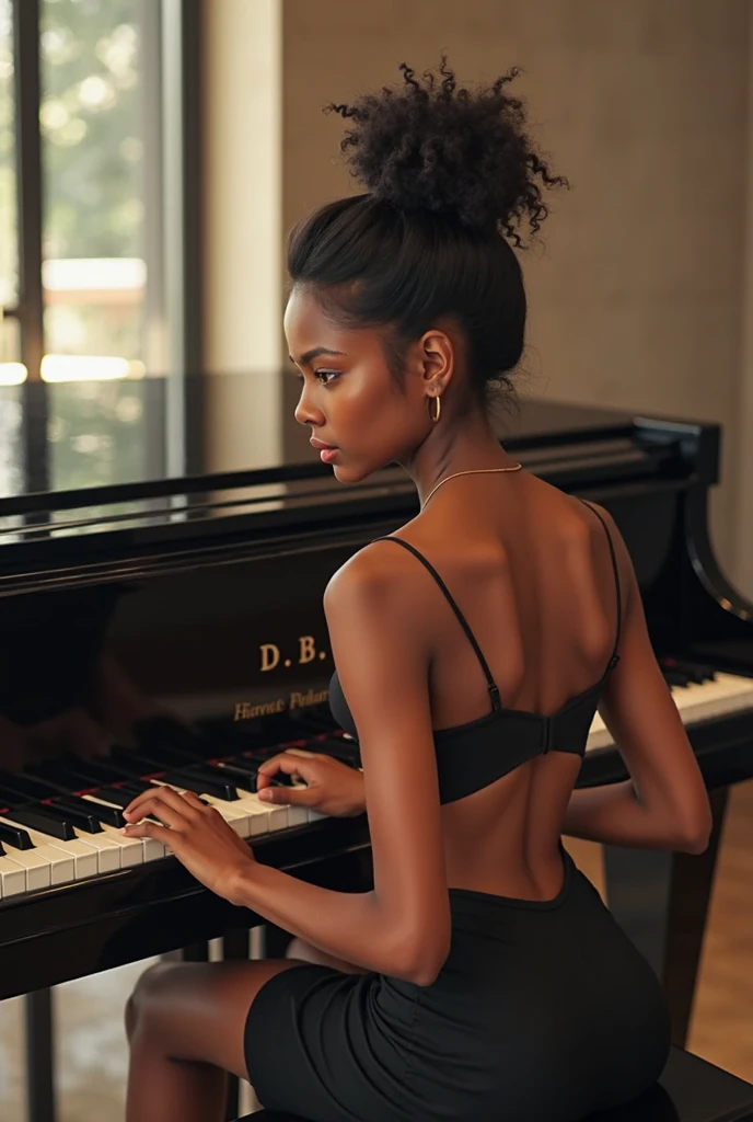 naked black woman plays the white piano