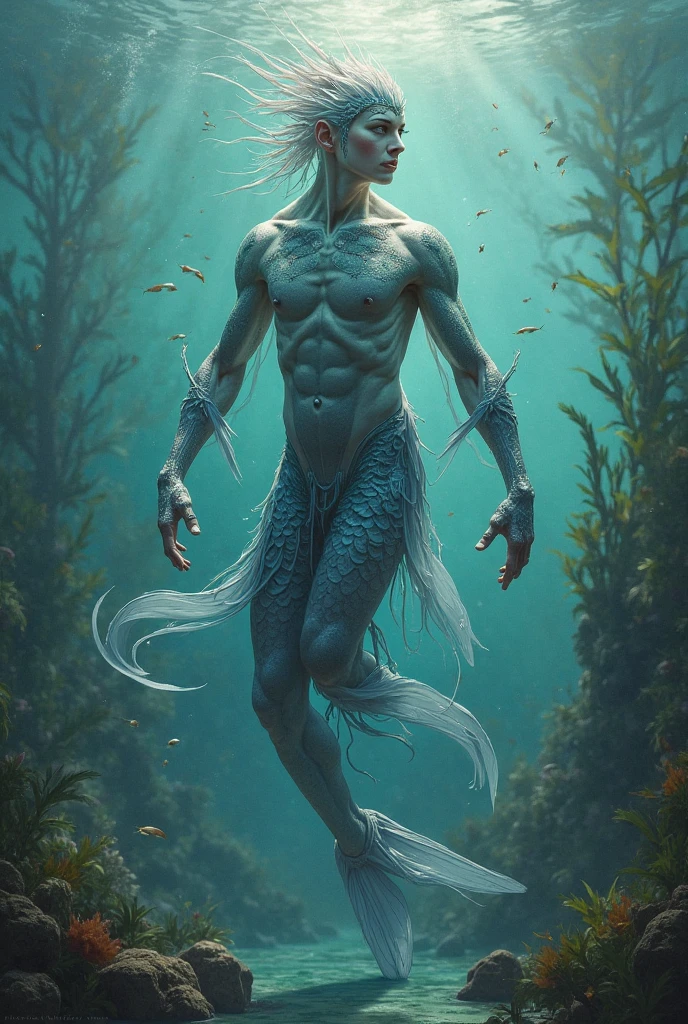 Water man fighting fish 

