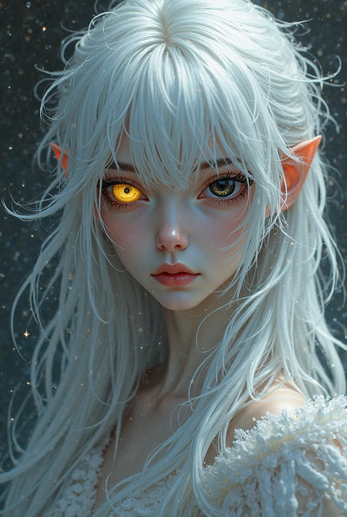 Create a woman with long white hair, with yellow eyes, Kaisen Jujutsu manga style.