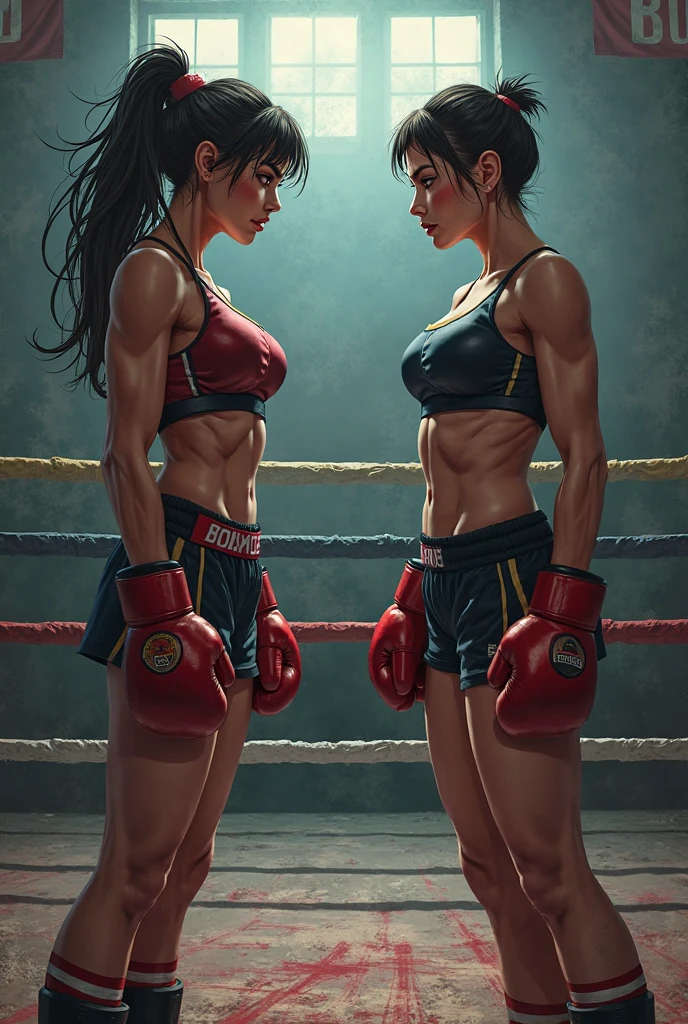 Create a flag of two female boxers