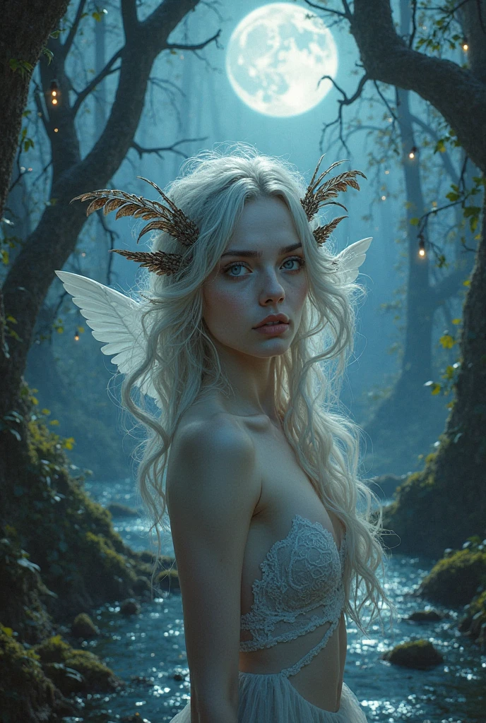 magical abstraction, (blue biolumenescent magical glow:1.4), (blue tattooes:1.2), elf, (pale skin:1.1), long white hair, delicate and beautiful, naked, butterflies, upper body, cloudy night, (fantasy style, 8K, masterpiece, best quality:1.15), (intricate details:0.9), (hdr, hyperdetailed:1.2)