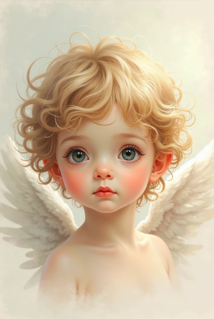 blessings of angels、background bright、holding a heart、like、A sloppy smile、Equable、baby angel、face forward、Looking at the camera
