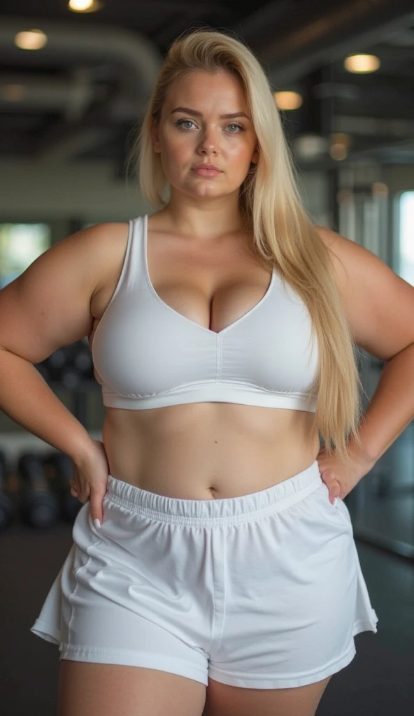 curvy Big body model white hairs wearing big pent looks curvy from outside with short white shirt exudes attitude camera focus on her breasts