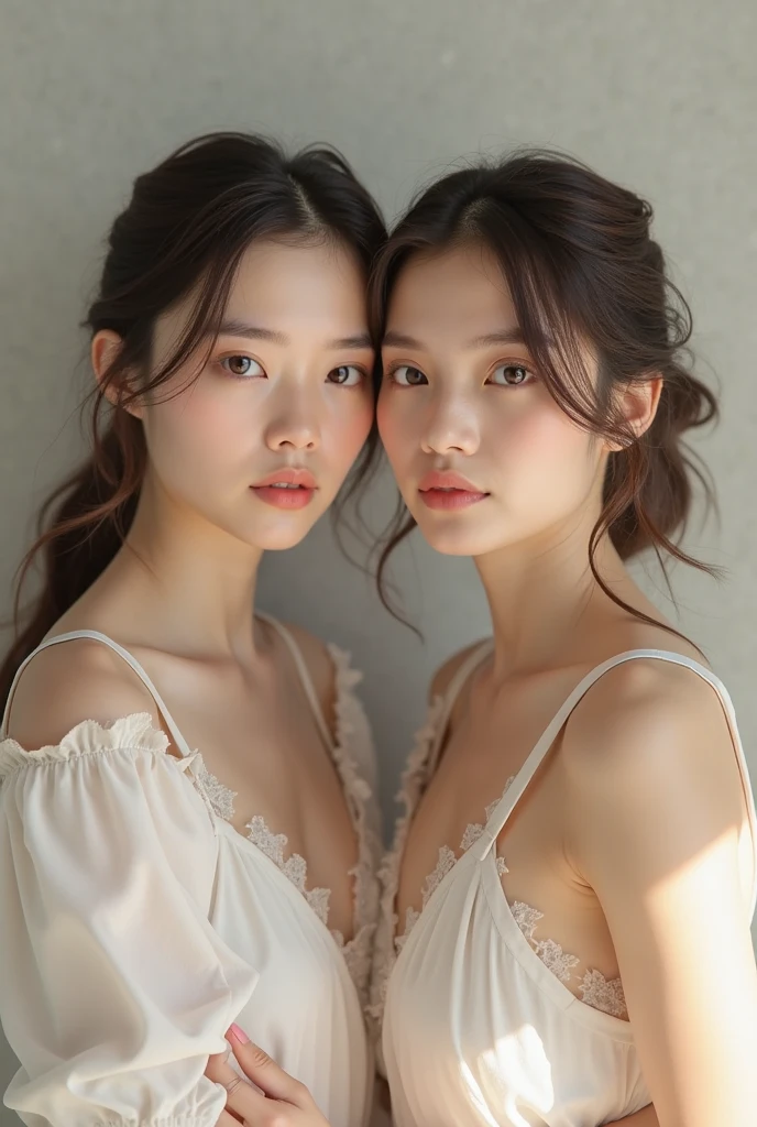 Highest quality、masterpiece、Ultra-high resolution、(Realistic:1.4)、RAW Photos、Two very cute girls、Bian、same-sex love、Berry Short Cut、Brown Hair、Glowing Skin、Wet body、playwright、全身エズBian、Hug from behind、Full nudity、Huge 、Rubbing someone'chest、Full nudity、Are standing、Sexy Face
