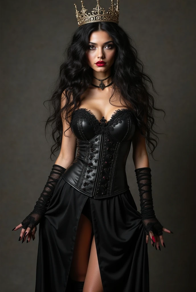 ((In the style of Dario Argento)) A sultry vampire seductively stalks her prey through the shadowy halls of an old gothic mansion. The dimly-lit room is filled with flickering candles and intricate silk tapestries. The vampire wears a tight, black corset with a plunging neckline and thigh-high boots, while her victim's expression is filled with a mix of terrified and desire. The walls are stained with blood and there's a creepy doll collection in the corner. There's a thunderstorm brewing outside and the only sounds are the vampire's footsteps and the cracking of lightning.