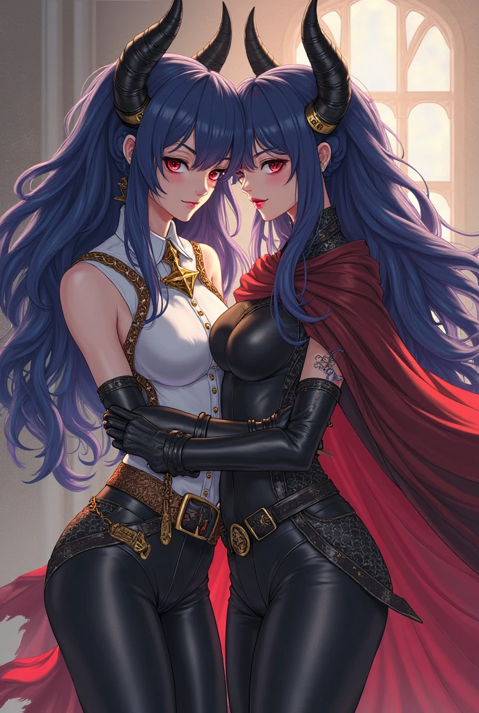 Style image of two women in leather clothes kissing each other, Guweiz style art, trend in CGSTATION, detailed digital anime art, two beautiful anime girls, Wlop and Sakimichan, extremely detailed artgerm, digital anime art, high quality detailed 8k art, Nixeu and Sakimichan, digital anime illustration