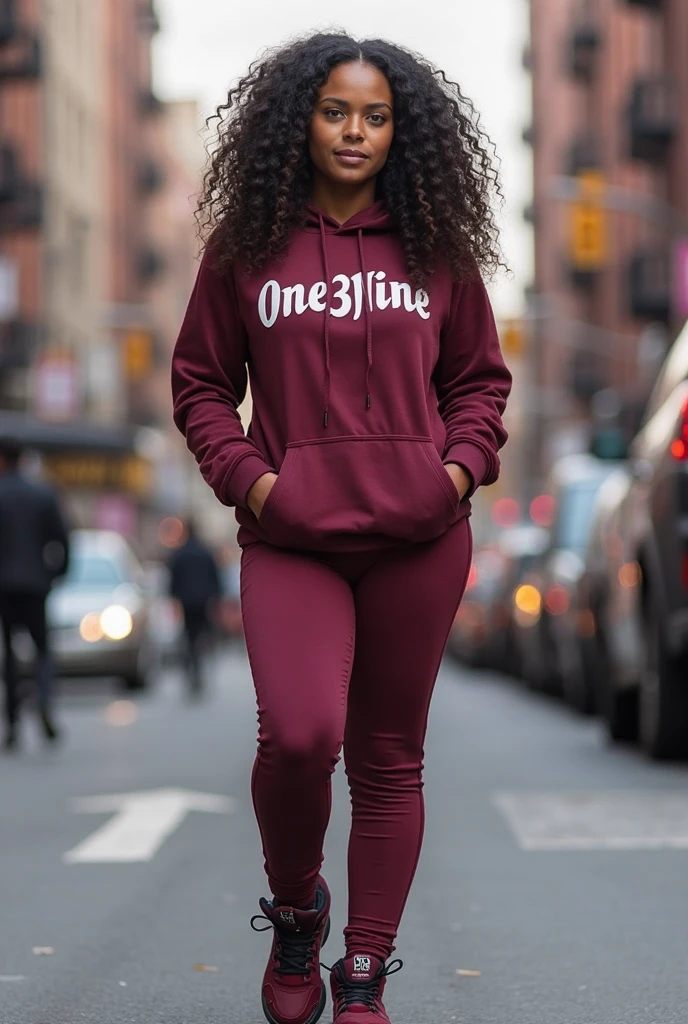 MASSIVE BUTTOCKS, MASSIVE BUTTOCKS, crimson plastic leggings, UHD, She's a dark skin melanin Queen with tiny paper-thin waist, city (street at night 🌙, side body, burgundy blouse says "Jermaine", best quality, swanky burgundy hair, no nudity -imagine -
