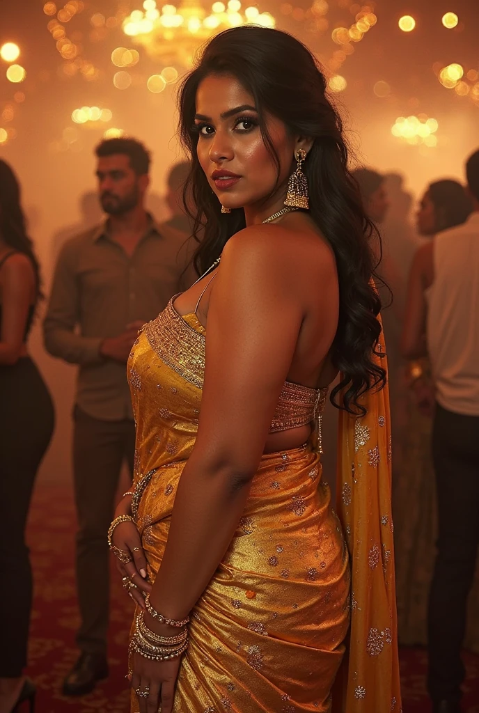 Indian model lookbook Plus size wearing saree beach background 