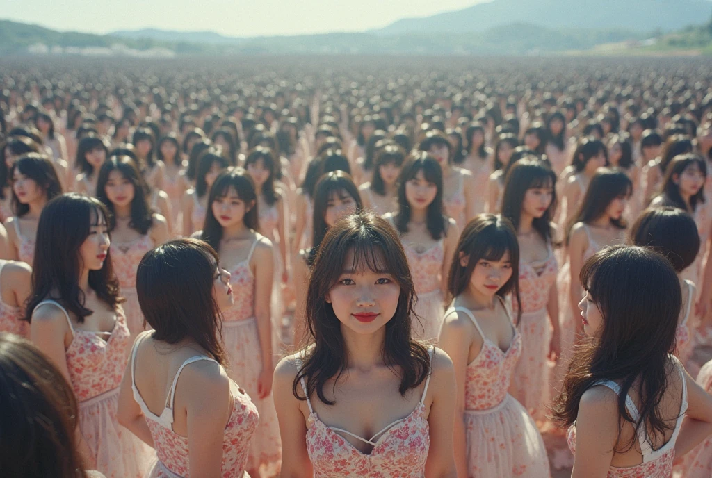 (((((Japanese Clone girls=Myself)))))), (((Best Super High quality Myself Clone girls Raw Photography Art))), (16K, Highest quality, Ultra-high resolution, RAW Photos), (((It's so unrealistic., With unparalleled depiction, With an unfathomable sight, An unprecedented and shocking worldview, Clone girls in a world of mass reproduction, Ultra-realistic))), (((Japanese, woman, 20yo, Saito-Asuka))), (Small face, ((Thick black hair, Semi-long hair))), ((V-neck short-sleeve dress)), (((((Very detailed美しい女体, Accurate body structure, Very detailed完璧な, Super busty body with very large breasts, Clearly emphasizes cleavage))))), (((Dark Eyes, Mature face, Cute Smile, A gentle gaze))), (((Her happy and smiling expression is so cute))), ((((((((Very detailed分身増殖描写, ((1girl→Myself cloning→1,000,000,000,000,000,000,000,000,000,000,000,000,000,000,000,000,000,000,000,000Myself Clone girls)))))))))), ((((((((Very detailed, The precise depiction of the proliferation of Myself Clone girls, ((With the perfectly identical bodies of Myself clone girls, With the exact same face as the Myself clone girls, With the exact same hairstyle as the Myself clone girls, In the exact same clothes as the girls who are my clones, Perfectly the same height as the Myself clone girls, Super big breasts, just like the Myself clone girls)))))))))), (((Myself clone girls only))), (((Multiple pairs, Very detailed depiction, (Myself clone girls hug each other, Myself clone girls assemble, Fun conversations with fellow Myself clone girls, A fun conversation between Myself clone girls, Myself clone girls holding hands, Walking with lots of Myself clone girls, turn around, look at me, The approaching crowd of Myself)))), (((Everyone looks at the camera))), (((Unbelievably crowded, Transcendent Myself clone girls intimately, Countless Myself clone girls surround you in 360 degrees))), (Bright, soft sunlight), (((Very wide field of view, Very detailed, Detailed ultra-perspective depiction with clear depth, super wide view))), (((((A place with a steeply curved slope))))), (((Very photographic and detailed depiction, Myself clone girls will multiply infinitely and fill the surroundings from one side to the horizon with their bodies tightly packed together without any gaps., A scene of endless Myself clone girls, giving a happy vibe.))), (Focus on the average value of the image)