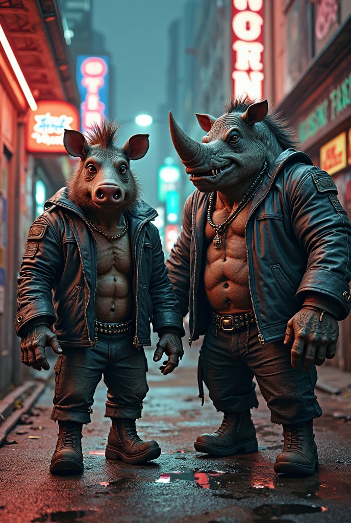 ((furry:1.2)), (colored comic)), ((colored comic style)), sequential framing, impact frame, ((furry)), ((anthropomorphic bear, male, male waist, open leather jacket, ripped jeans, cybernetic chin, tatoo, (furious look), torn jacket, ((robotic chin)), (second frame), high-impact image, in a crowded bar, (hq), two scenes, one page,