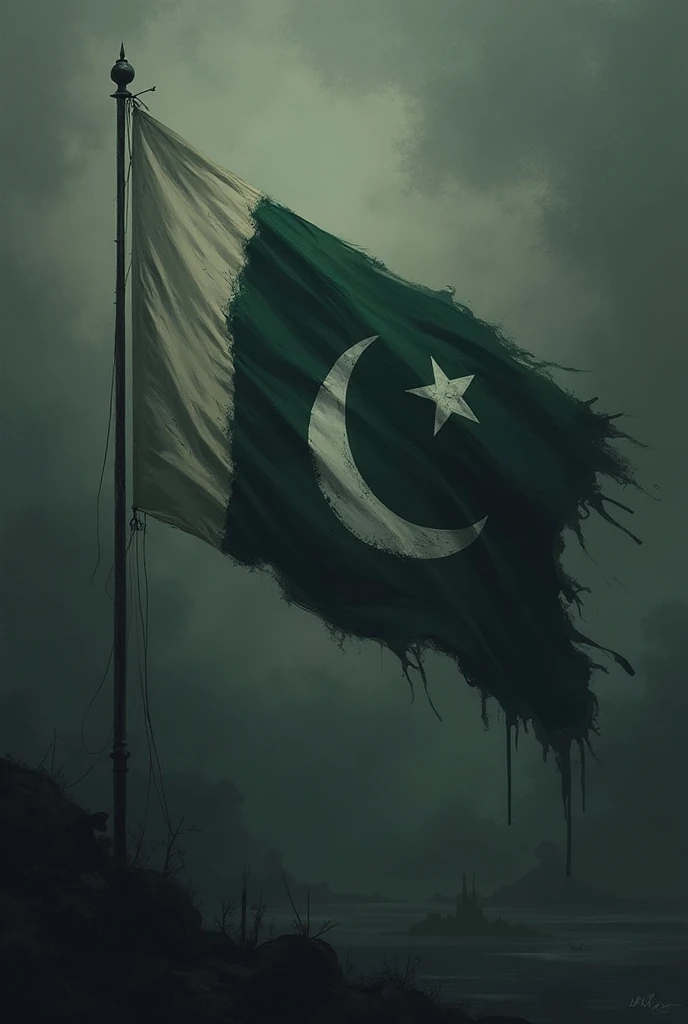 Withered tree with flag of Pakistan in background (little bit light). In esthetic background and dark