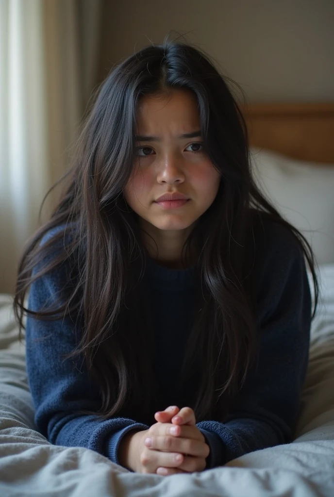 13 year old girl with straight black hair wearing long socks