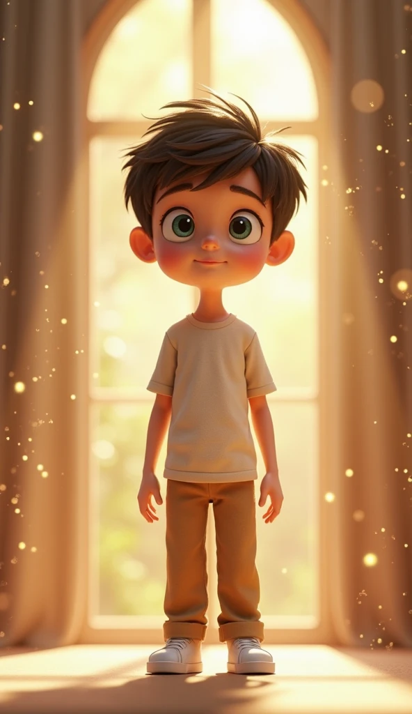 a happy cute kid standing short hair, vestindo uma fantasia espacial, , fundo branco, barnet, tom, Estilo Pixar, ..3d, desenhos animados, rosto detalhado, asymmetrical 16k