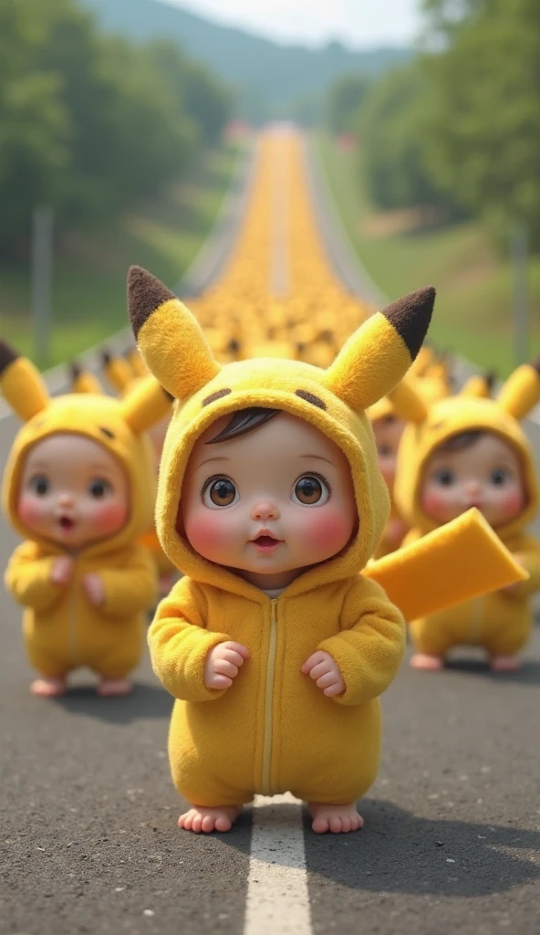 Bobby Chiu dressed in fluffy yellow onesie Pikachu costume, his face showing, a little smirk on his face, little boy-10-years, his hands and feet are also covered by the fluffy yellow costume's fur, with his "pet rabbit" Fred, in the style of Bobby Chiu. 24k resolution