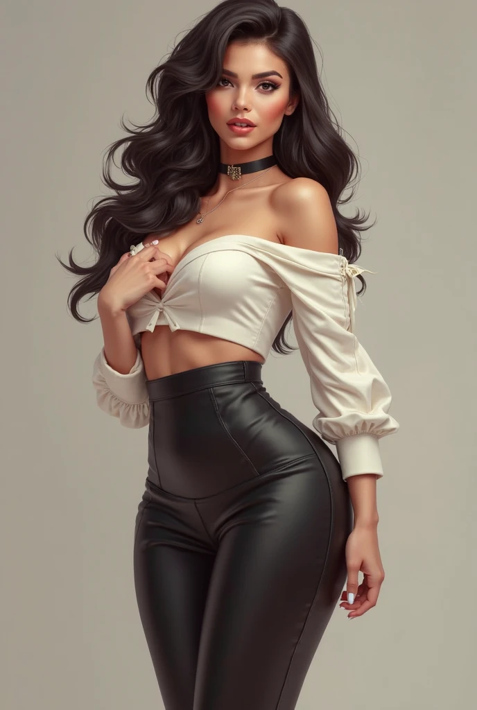 Malay girl 30 years, purple legging lace, white latin shirt, long black hair, medium size breast,