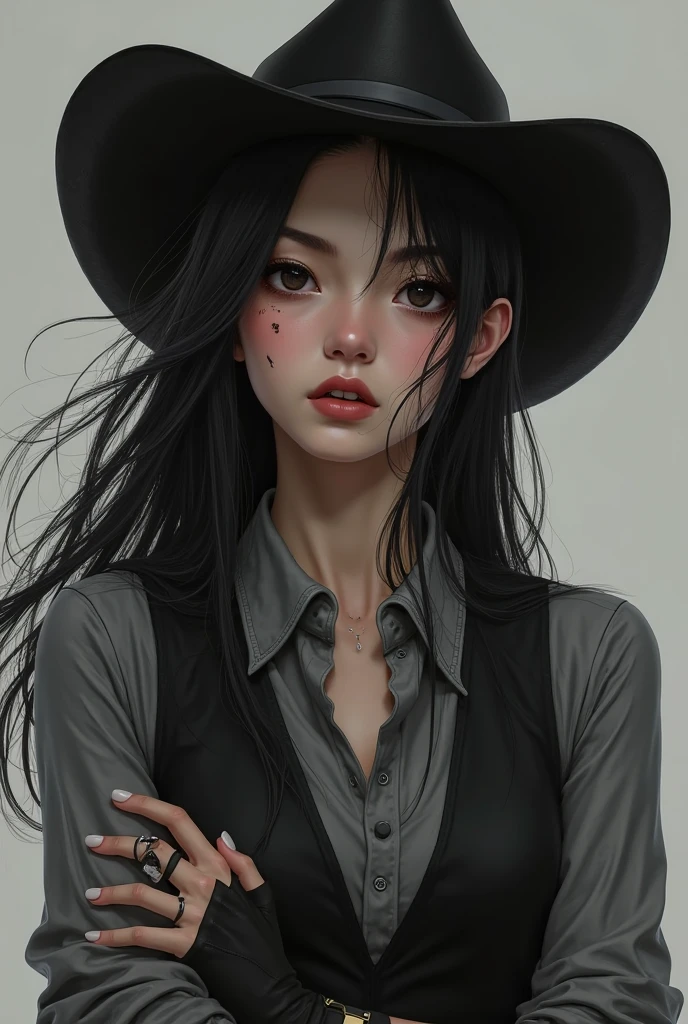 check_9, check_8_up, check_7_up, 1 girl, Simplified background, Asian, mafia business suit, , sunny, beautiful, Hime cut, black lips, black eyes, Tattoos, hard lighting