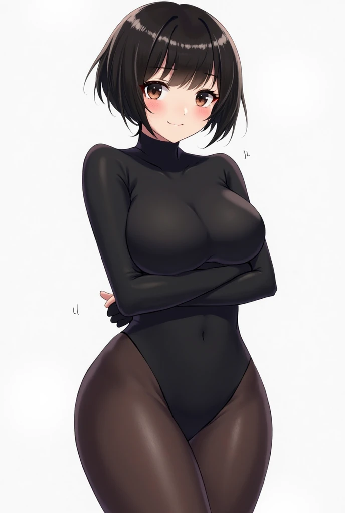 sexy beautiful woman, one woman, black hair, cute pose, pose, short hair, look at viewer, horny face, legs focus, thick legs, bodysuit
