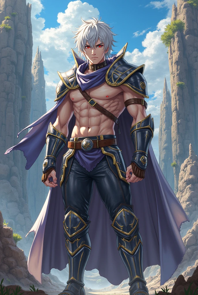 anime style, (full body:1.2), 1boy, man, ruggedly handsome, solo, [:epic costume design,:0.2] barbarian, albino, iridescent darkorchid hair, (muscular:1.2) build, Ancient Ruins<lora:EnvyLineArtSliderXL01:1><lora:EnvyBetterHiresFixXL01:0@0,0@.49,1@.5:hr=1>