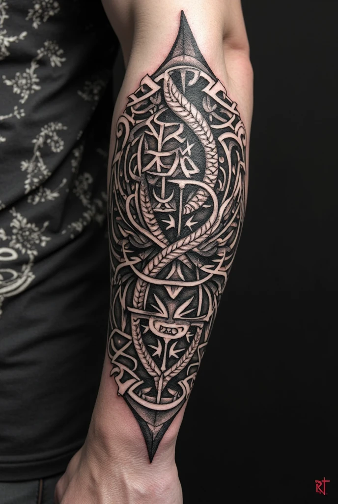 Black work tattoo project on the arm 
