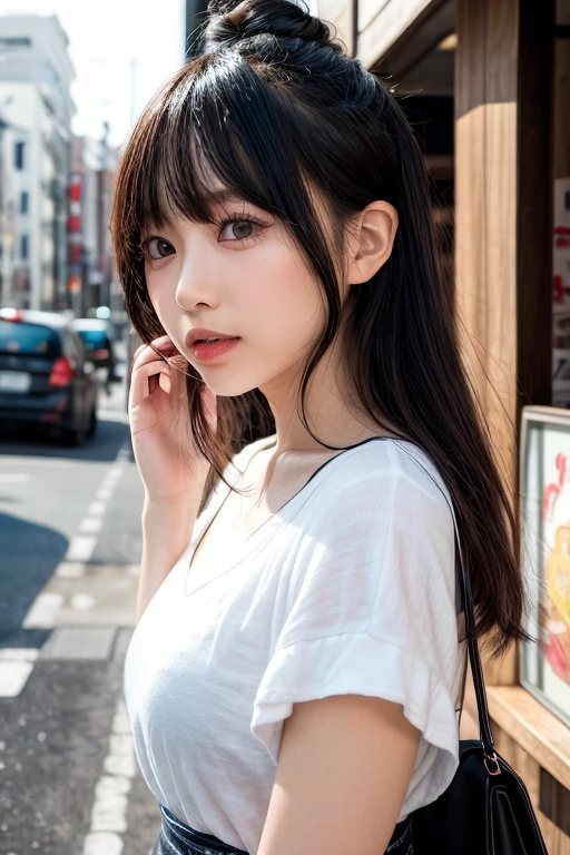 1 girl、Age 25、It's Tokyo Street、Late at night、Cityscape、City lights、165cm、Thighs Thighs Thighs Thighs、Beautiful feet、Black Dress、Black Bag、Rage、Glare、Cold look、Disgust、Calls、Telephone、SmartTelephone、SmartTelephones(8k、Raw photo、highest quality、masterpiece:1.2)、(Realistic、Photorealistic:1.37)、