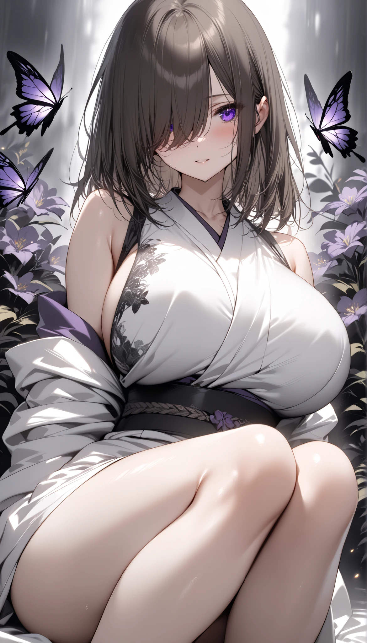 ((Highest quality,4K,8k,High resolution,masterpiece)),whole body,sexy,Very detailed,Summer festival,In the thick grass,Girl taking off her yukata,Glossy and clean black hair,hair ornaments,Sweaty look