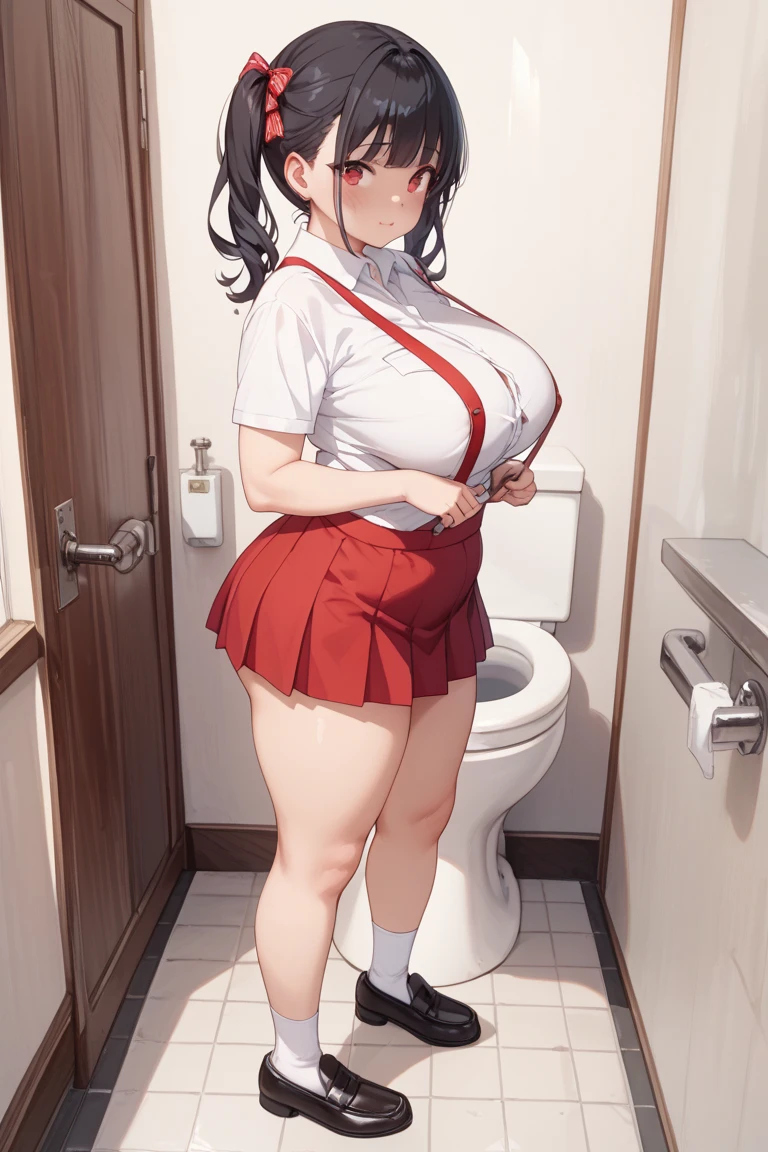 (((Woman tied to toilet)))、Very large breasts、Exposing breasts、Thick pubic hair(((NSFW、Naughty pictures)))
