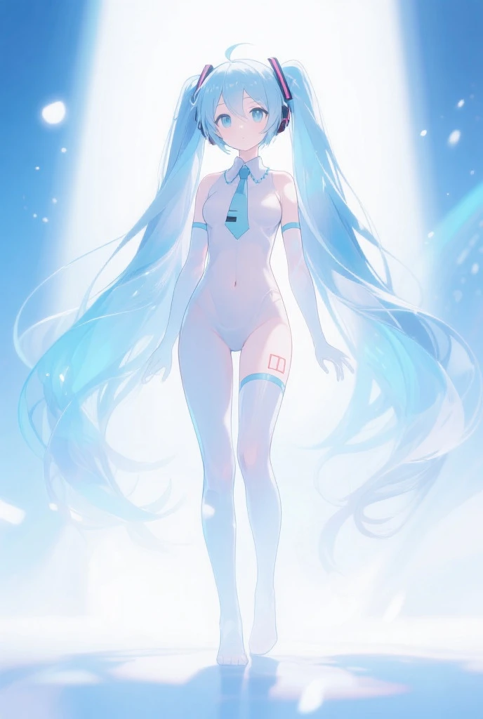 Super Idol a beauty girl A charming smile sky blue hair length hair Twin-tailed Bright sexy leotard outfit in glowing bright cream color Fantasia constellation a moon Crystal Brilliance Aurora Borealis in the Night Sky