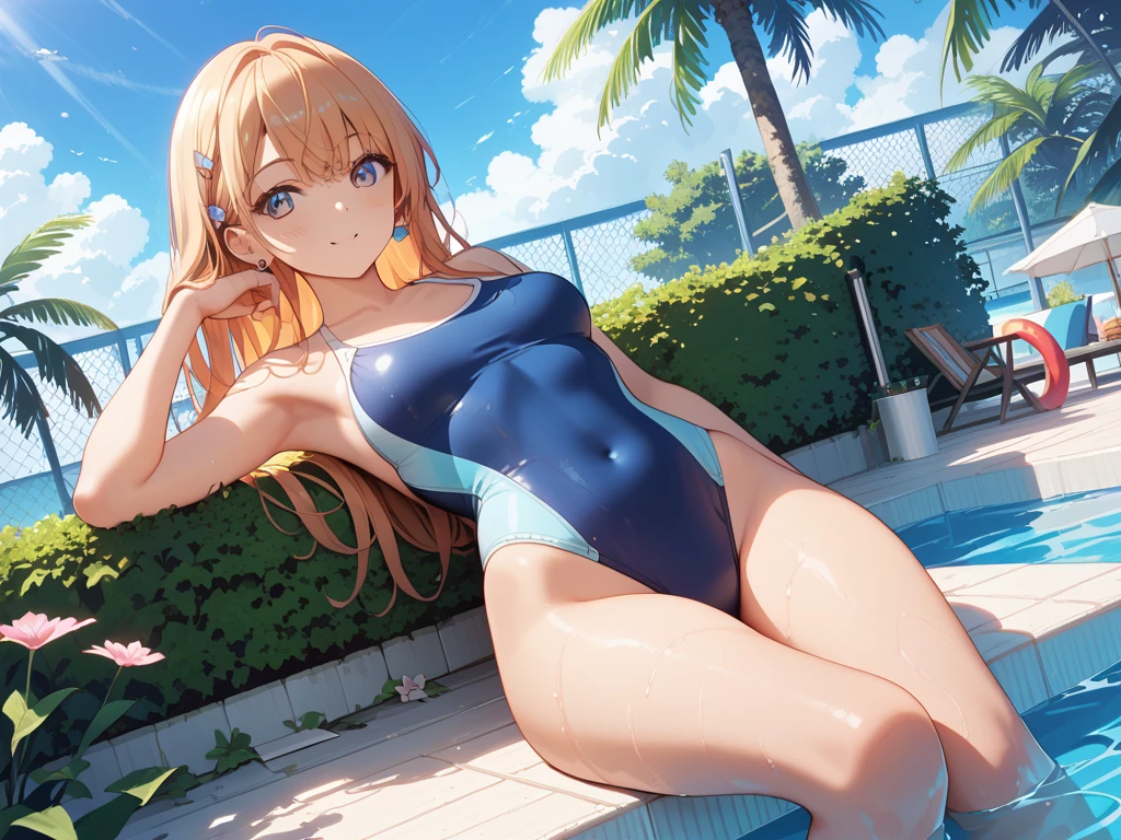 Sexy girl in one piece swimsuit with V-shaped monokini thong