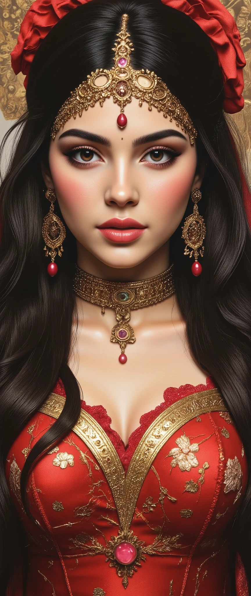 modelshoot style, (extremely detailed CG unity 8k wallpaper), full shot body photo of the most beautiful artwork in the world, stunningly beautiful photo realistic cute women, a hyper realistic ultra detailed photograph, very detailed background, (princess eyes,shiny pupils), detailed symmetric beautiful hazel eyes, detailed gorgeous face,highly detailed, vibrant,professional majestic oil painting by Ed Blinkey, Atey Ghailan, Studio Ghibli, by Jeremy Mann, Greg Manchess, Antonio Moro, trending on ArtStation, trending on CGSociety, Intricate, High Detail, Sharp focus, dramatic, photorealistic painting art by midjourney and greg rutkowski, face like Genelia, wearing floral saree and blouse with matching fashion accessories, busty cleavage,