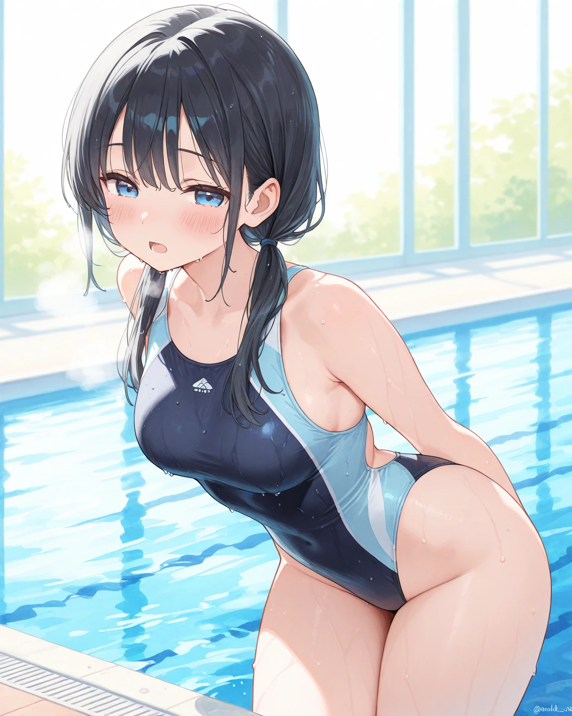 Beauty、School Swimsuit、Swimmers、squat、Accentuate your butt、Sexy、Adorable expression、cute