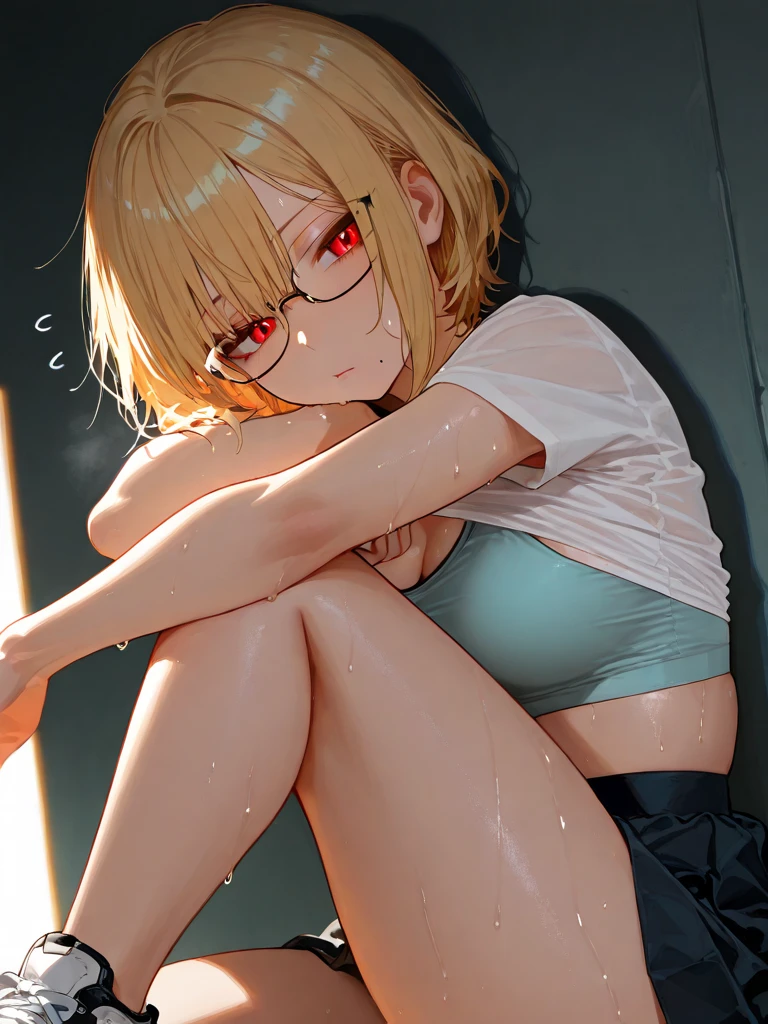 boyish short hair small body shyness thighs depressed small breasts Glasses sweaty naked open mouth bed on all fours